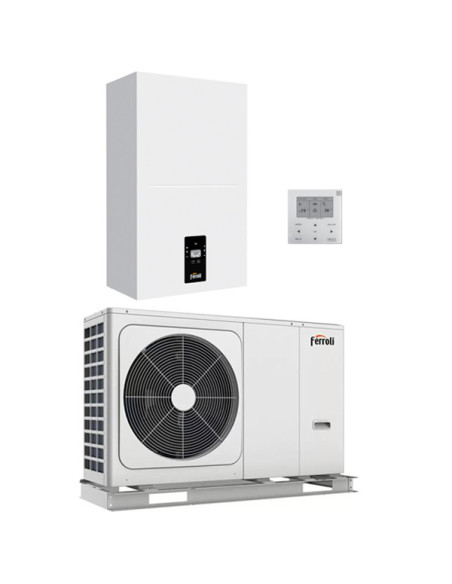 Sistema di riscaldamento ibrido compatto Ferroli R32 composto da pompa di calore monofase Aria-Acqua capacità 10kW integrata ...