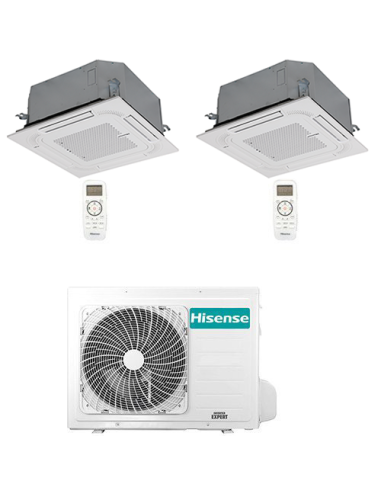 Climatizzatore Condizionatore Hisense Cassetta 4 vie R32 Dual Split Inverter 9000 + 9000 BTU con U.E. 2AMW42U4RGC NOVITÁ Clas...