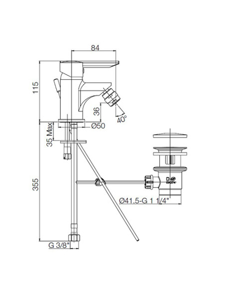 Rubinetto Miscelatore monoforo per bidet serie Serena Piralla con scarico automatico 0SE00094A16 cromato - Climaway