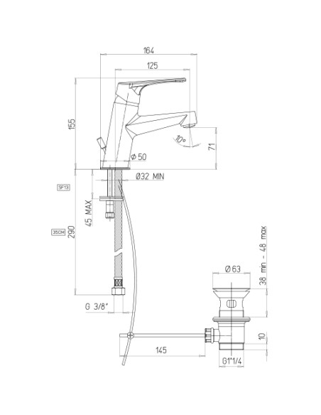 Rubinetto Miscelatore monoforo per lavabo serie Attila Piralla con scarico automatico 0AT00088A22 cromato - Climaway